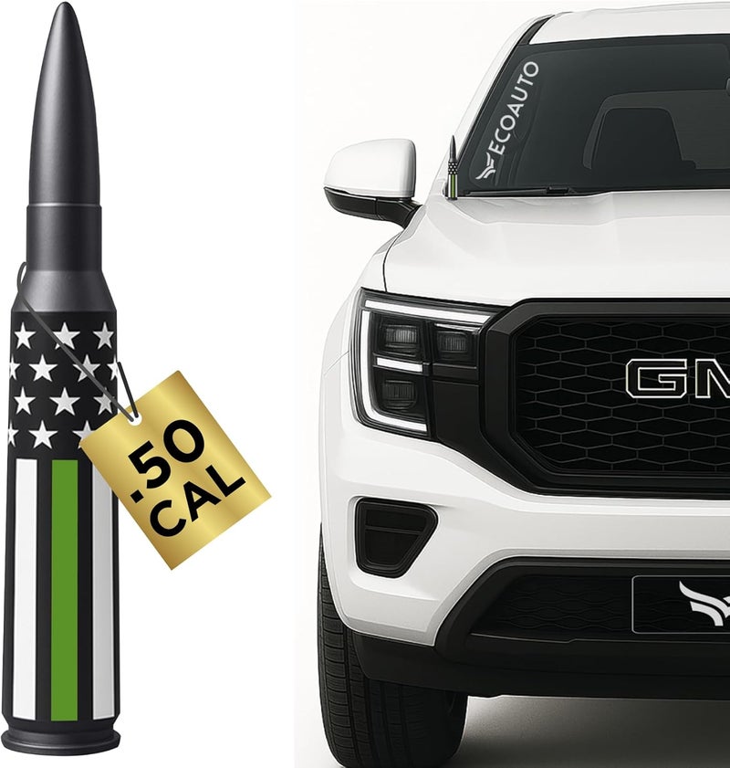 EcoAuto 50 Cal Badass Bullet Antenna® Fits Chevy Silverado & GMC Sierra Truck Accessories — Short Replacement Antenna for Trucks — Chevy Silverado 1500 Accessories — Ditch The Whip & Upgrade Your Truck - Image 1